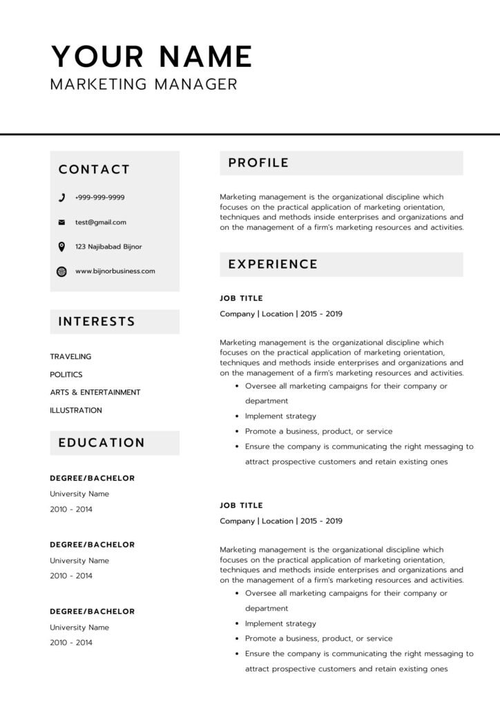 Simple Resume Template Free Download (Word Docx)